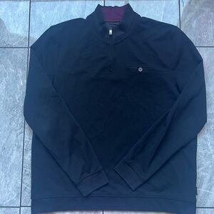 Ted Baker Mens Black 80%Polyester Long Sleeve QuarterZip Sweater W/Pocket Sz 7